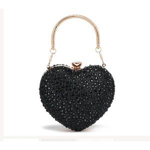 Ramla Black Heart Shaped Crystal Clutch NEW